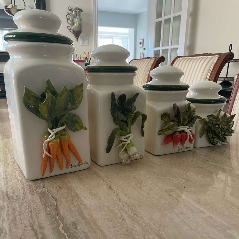 Eva Gordon Signed Canisters For Flower, Sugar etc